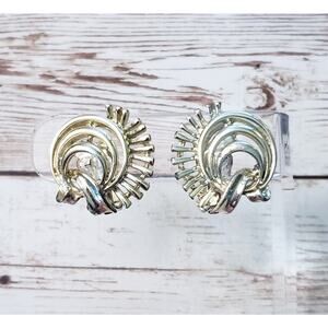 Vintage Clip On Earrings - Light Gold Tone Unusual Circle Design